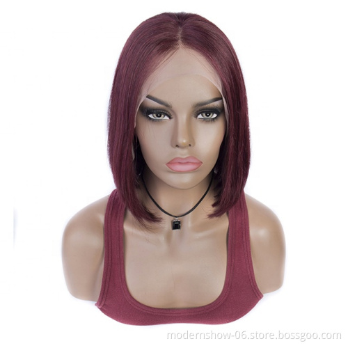 Wholesale 99J short BOB styles wig straight 13*4 lace frontal wig 100% brazilian hair